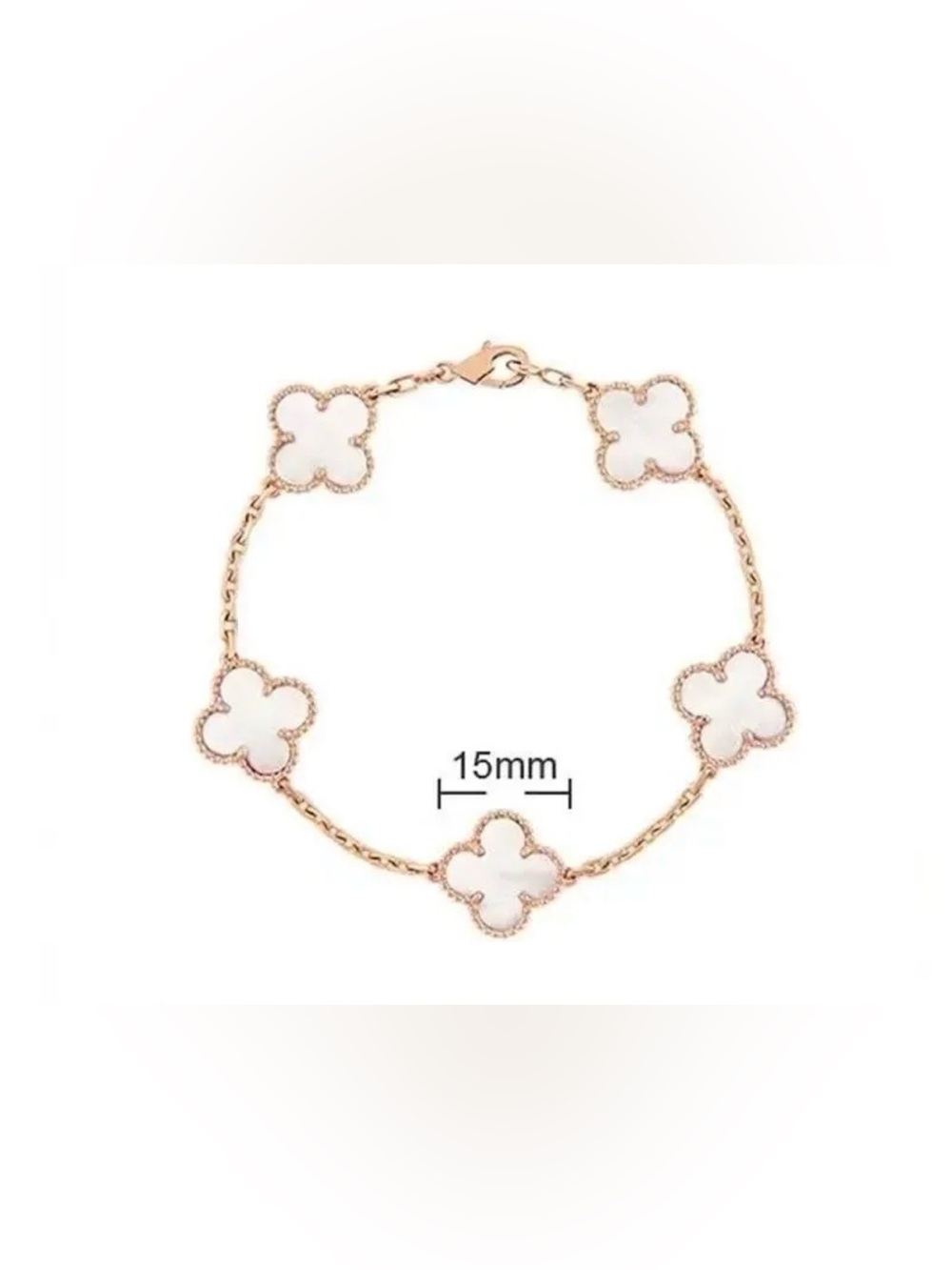 Gold Plated and 5 White Mother Of Pearl Clover Link Bracelet - Women Jewelry - Picture 4 of 5